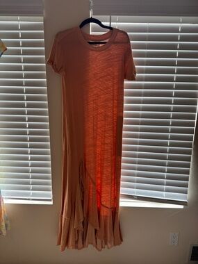 Free People Peach Short-Sleeve Ruffle-Hem Maxi Dress